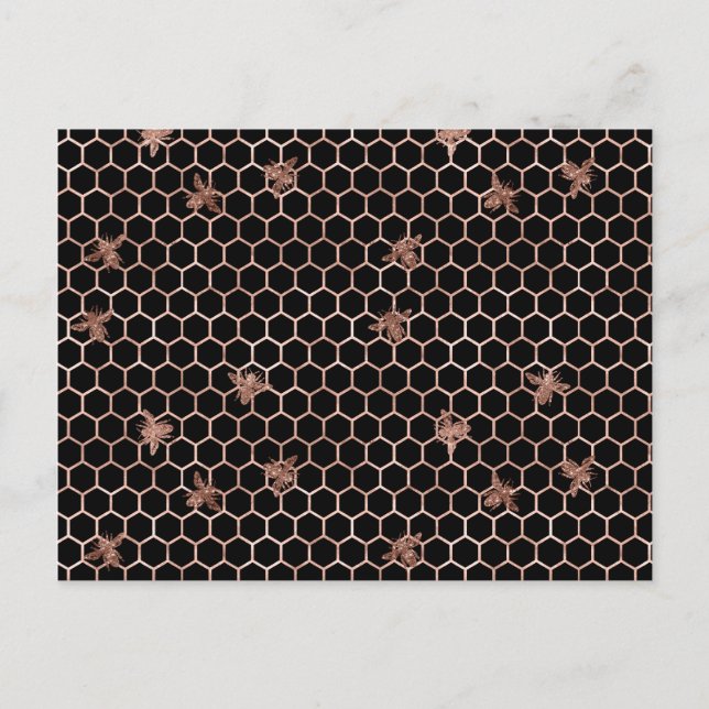 Ro Guld Bees and Honeycomb on Black Vykort (Framsida)