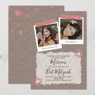 Ro Guld, Beige Skrapbok Bat mitzvah Inbjudan
