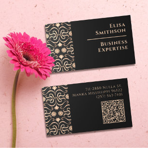 Ro Guld & Black Blommigt Folk Art Elegant Feminine Visitkort