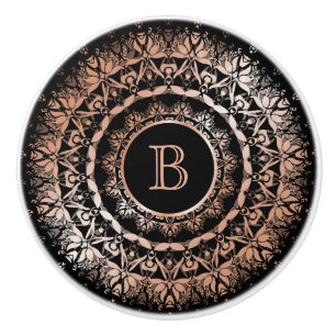 Ro Guld Black Blommigt Mandala Monogram Knopp