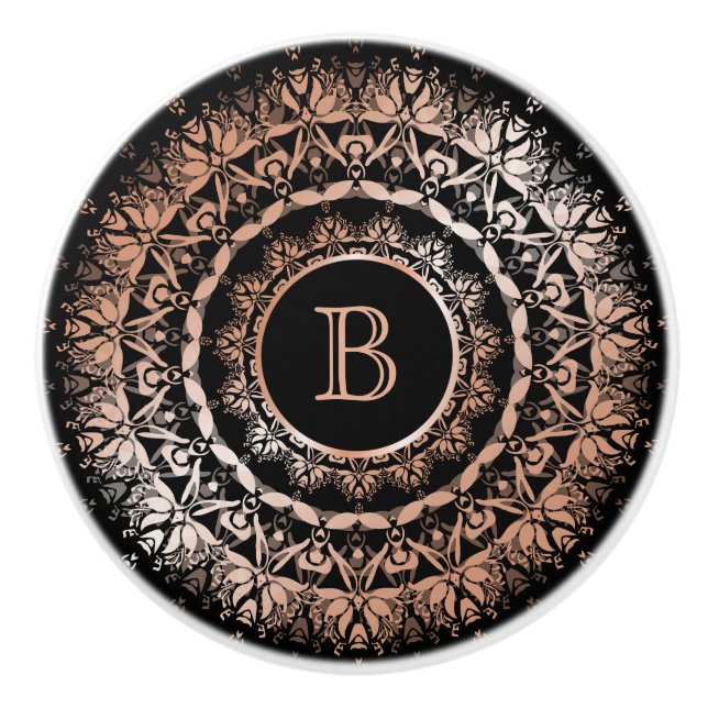 Ro Guld Black Blommigt Mandala Monogram Knopp (Framsidan)