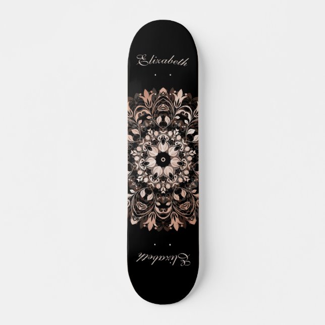 Ro Guld Black Blommigt Mandala Monogram Skateboard (Framsida)