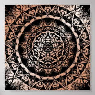 Ro Guld Black Blommigt Mandala Poster