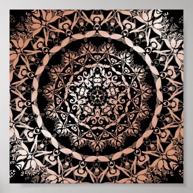 Ro Guld Black Blommigt Mandala Poster (Framsidan)
