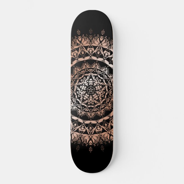 Ro Guld Black Blommigt Mandala Skateboard Bräda 20,5 Cm (Framsida)