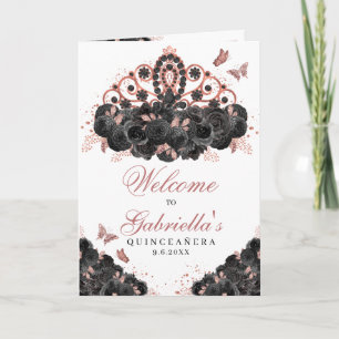 Ro Guld & Black Blommigt Tiara Quinceanera-program Inbjudan