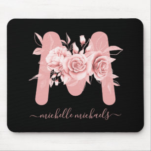 Ro Guld Black Blommigt Watercolor Monogram Musmatta