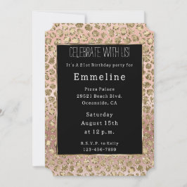 Ro Guld Black Glam Glitter Leopard Inbjudningar