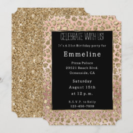 Ro Guld Black Glam Glitter Leopard Inbjudningar