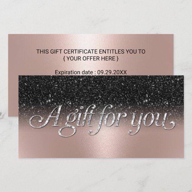 Ro Guld Black Glitter Salon Spa Gift Certificate (Fram/baksida)