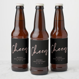 Ro Guld & Black Lettering Cheers Vuxen Birthday Ölflaska Etikett