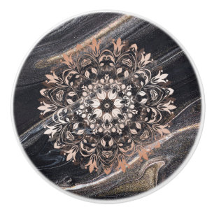 Ro Guld Black Marble Blommigt Mandala Knopp