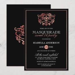Ro Guld & Black Masquerad Sweet 16 Typography Inbjudningar