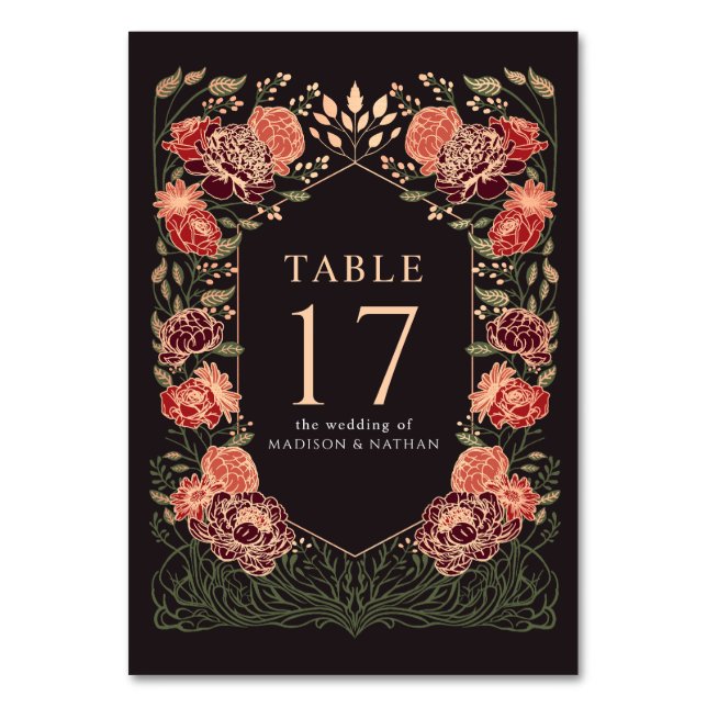 Ro Guld Black Red Enchanted Garden Wedding Wedding Bordsnummer (Framsidan)