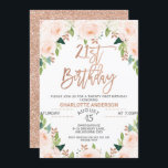 Ro Guld Blommigt 21:a födelsedagsinbjudan Inbjudningar<br><div class="desc">Ro Guld Blommigt 21:a födelsedag: inbjudan Faux ro guld och blommigt 2:a födelsedag till en flicka med kalligrafi för faux ro guld och blek rosa och grönt blommigt. Den här designen har ett lätt bohemskt utseende. Baksidan av inbjudan är bilden av ro guld glitter. Det här är ett sött sätt...</div>