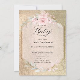  Ro Guld Blommigt Baby Shower Inbjudningar