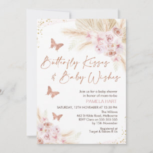 Ro Guld Blommigt Butully Kisses Baby Shower Inbjudningar