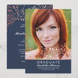 Ro Guld Blommigt Elegant Navy Photo Studenten Inbjudningar