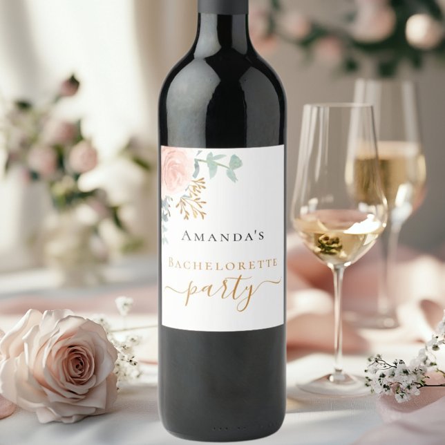 ro guld blommigt eucalyptus Bachelorette Party Vinflaska Etikett (Skapare uppladdad)
