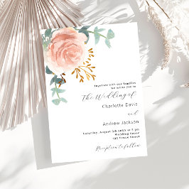 Ro guld blommigt eucalyptus greenery bröllop inbjudningar
