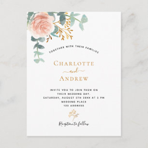 Ro guld blommigt eucalyptus greenery rosa bröllop vykort