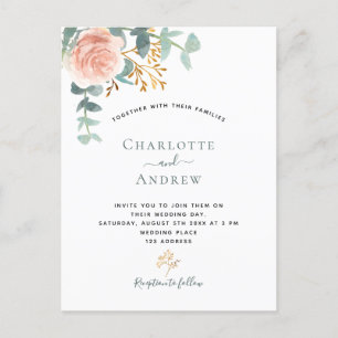 Ro guld blommigt eucalyptus greenery rosa bröllop vykort