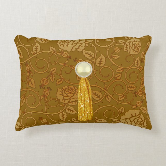 Ro Guld Blommigt Faux Shimmer Jewel Tassel Prydnadskudde (Framsidan)