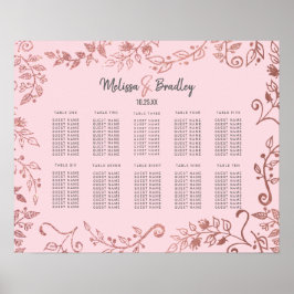 Ro Guld Blommigt Glitter Ombre Rosa Seittdiagram f Poster
