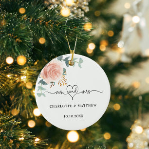 Ro guld blommigt Greenery, fru bröllop Julgransprydnad Keramik