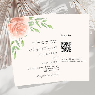 Ro guld blommigt Greenery QR OSA lyxury bröllop Inbjudningar