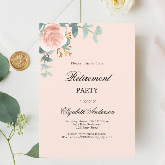 Ro guld blommigt grönt pension party inbjudningar (Skapare uppladdad)