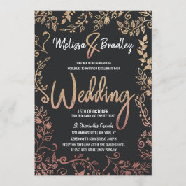 Ro Guld Blommigt Guld Glitter Ombre Bröllop Inbjudningar