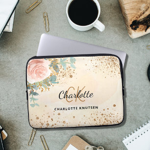 Ro guld blommigt guld glitter stoftmonogram laptop fodral