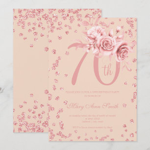 Ro Guld Blommigt & Konfetti 70:e födelsedag Inbjudningar