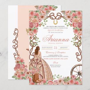 Ro Guld Blommigt Land Westerna Finare Quinceañera Inbjudningar