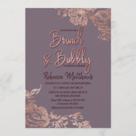 Ro Guld Blommigt Lila Mauve Brunch och Bubble Inbjudningar