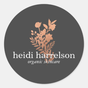 Ro Guld Blommigt Logotyp om Mörk Grått Runt Klistermärke
