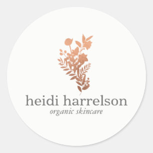 Ro Guld Blommigt Logotyp om Vita Runt Klistermärke
