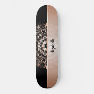 Ro Guld Blommigt Mandala Add Namn Black Skateboard