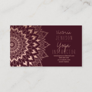Ro guld blommigt mandala burgundy yoga instruktö visitkort