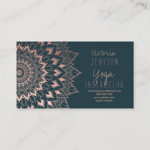 Ro guld blommigt mandala grönt yoga instruktör visitkort