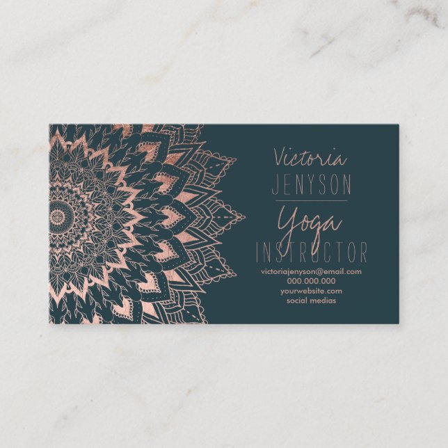 Ro guld blommigt  mandala grönt yoga instruktör visitkort (Framsida)