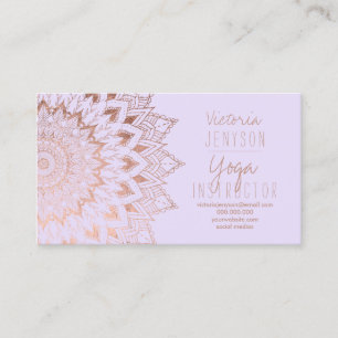 Ro guld blommigt mandala lila yoga instruktör visitkort