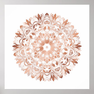 Ro Guld Blommigt Mandala Poster