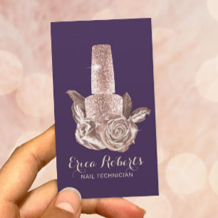 Ro Guld Blommigt Nagel Polska Lila Manicurist Visitkort