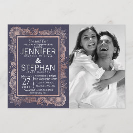 Ro Guld Blommigt och marinblå Förlovning Inbjudningar