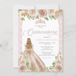 Ro Guld Blommigt Princess Tiara Quinceañera Inbjudningar