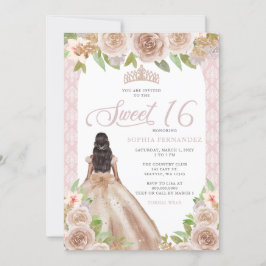  Ro Guld Blommigt Princess Tiara Sweet 16 Inbjudningar