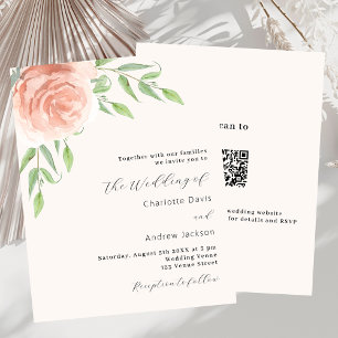 Ro guld blommigt QR OSA bröllopsinbjudan