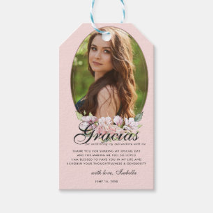 Ro Guld Blommigt Quinceañera Photo Favor Tagg Presentetikett